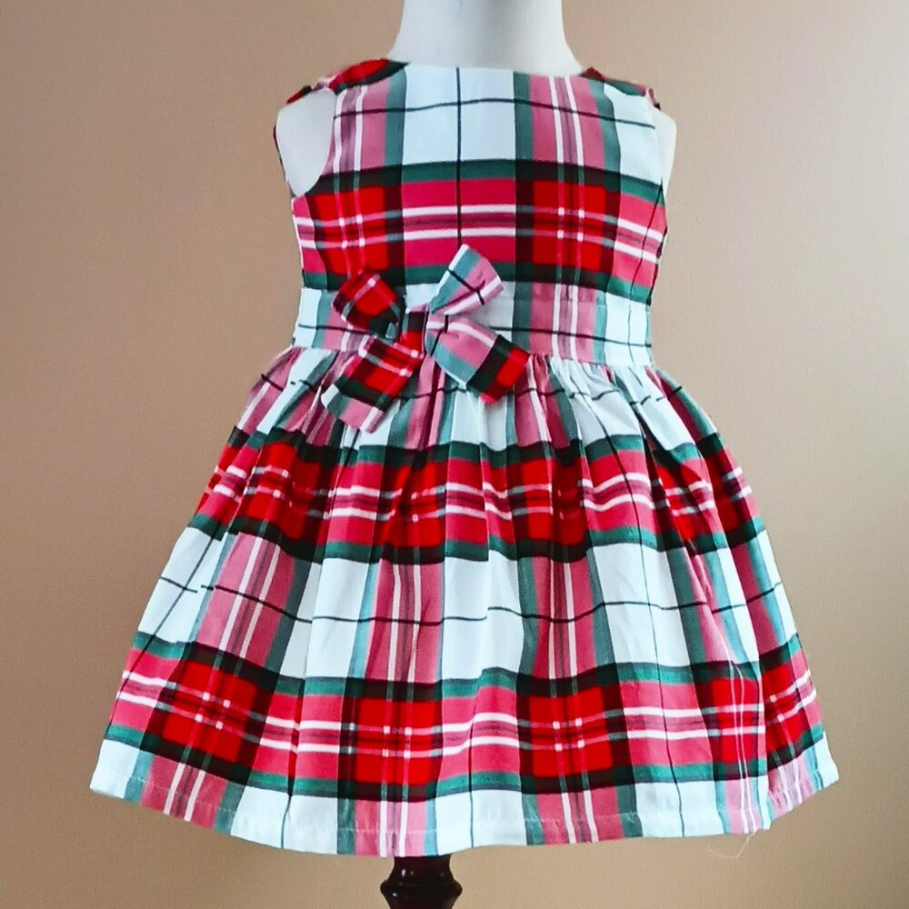 Carter's Girls Red Plaid Dress 12m Sleeveless Fit & Flare Fully Lined Front Bow